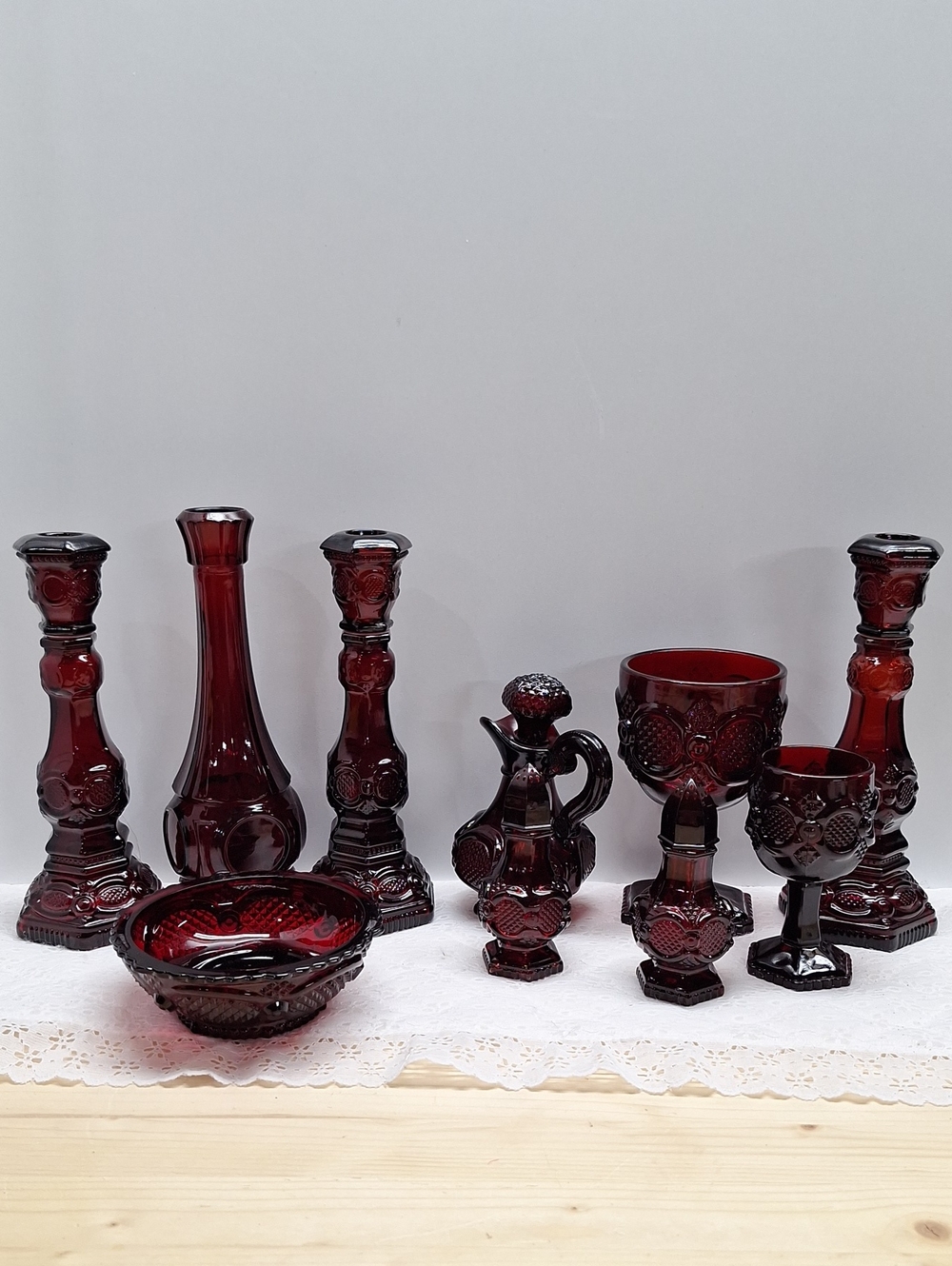 #ACY 10 Pieces Vintage Avon CAPE COD Deep Ruby Red Collection.